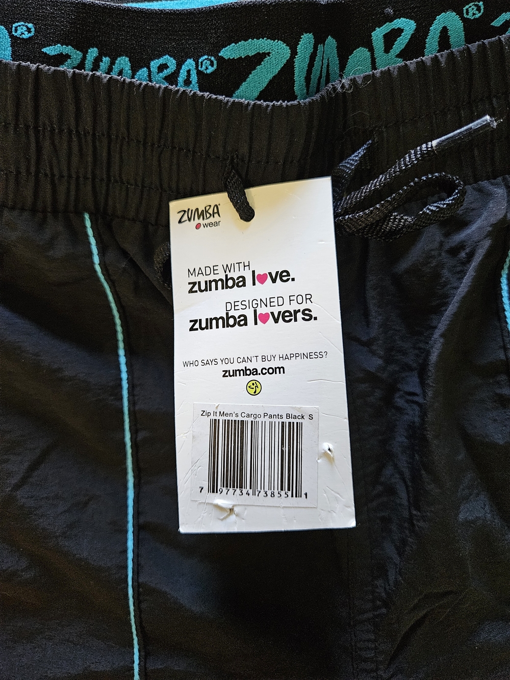 Zumba Fitness Men's Black Zip It Convertible Cargo Pants With Teal Embroidery - Picture 12 of 14